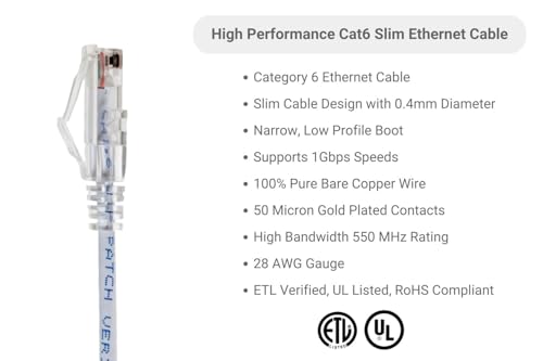 Cable Ethernet Cat6 25 ft Blanco UTP con conector RJ45 miniatura 2