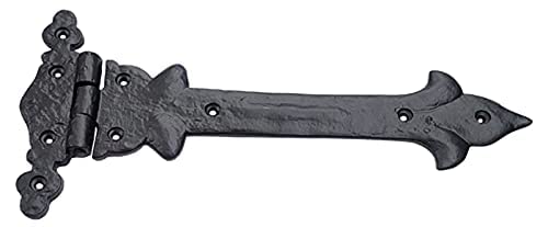 Image of Adonai Hardware Adonijah Antique Cast Iron Strap T Hinge (10 inch X 2 Pack, Matte Black) for Barn Doors, Gates, Shutters, Garages, Wooden Box, Fences, Sheds, Furniture, Chest and Trunks