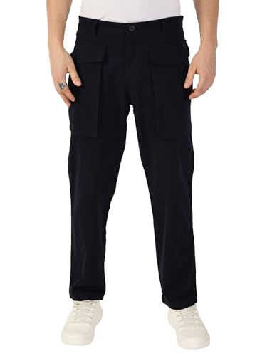 Image of Thomas Scott Men's | Solid | Light Weight | Breathable Fabric | Mid Rise | Regular Fit | Cotton Blend | Button Waist | Cargo | Trouser | Pants