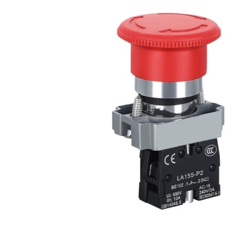 CZKE 1pcs 220V 12V 24V Red Mushroom Cap Emergency Stop Button 22mm 16mm Push Button Switch Momentary Latching 690V10A Switch on Off Switch(BS542 1NC)