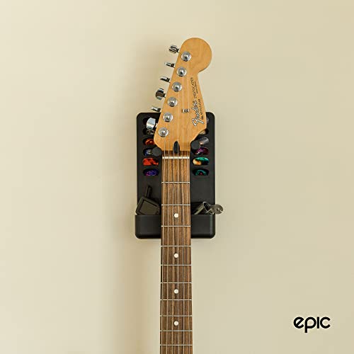 Guitar Wall Mount Hanger Black With Large Storage Compartment Shelf For Guitar Accessories And 12 Guitar Pick Holders And 3 Guitar Picks Guitar Mount Guitar Holder #TOP2