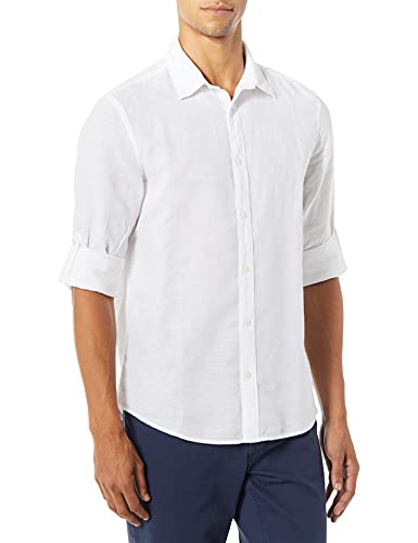 Perry Ellis Men's Slim Fit Roll Sleeve Solid Linen Cotton Button-Down Shirt (Size Small-Xx-Large)