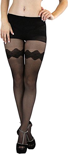 Image of ToBeInStyle Women's Faux Print Suspender Garter Sheers Pantyhose