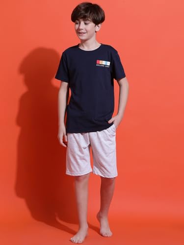 Image of Li'l Tomatoes Boys 100% Cotton Night Suit | Summer T-Shirt & Shorts Set | Soft & Breathable Sleepwear | 9-16 Years