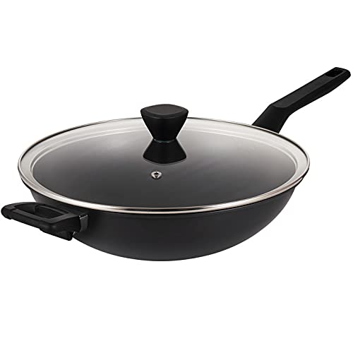 Eppmo Hard-Anodized Wok Pan, Nonstick Scratch Resistant Stir Fry Pans With Lid & Stay Cool Handle，Dishwasher Safe, 12 Inch #TOP16