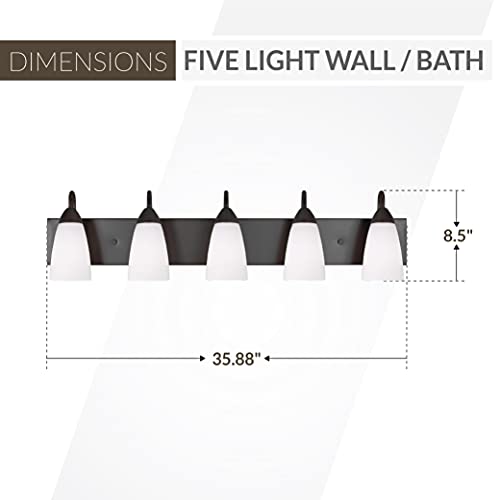 Image of Generation Lighting 4420205-710 Seville Five - Light Wall /Bath Vanity Style Fixture, Bronze, 75 Total Watts, 8.5 Inch Height, 35.88 Inch Wide, Steel Construction
