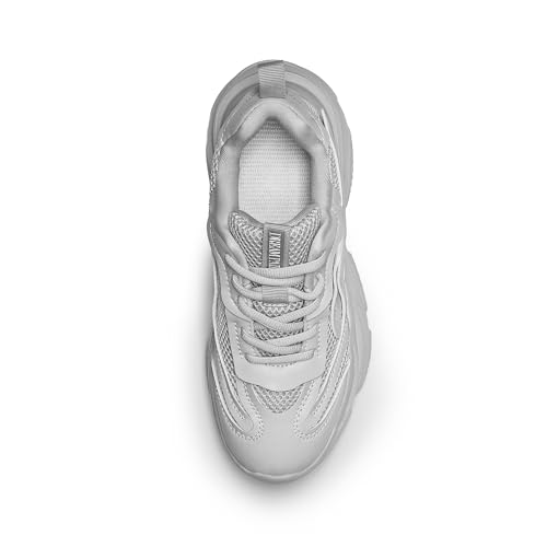 DREAM PAIRS Women's Platform Chunky Fashion Sneakers Jaxon Walking Lace-Up Comfortable Dad Sneakers Workout Sport Work Casual Tennis Shoes,Size 8.5,Grey,SDFN2406W