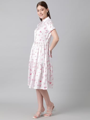 Kotty Women's Collared Neck Fit And Flare Dress(White,S)