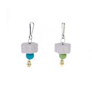 HAICN 2Pcs Bird Calcium Teeth Grinding Chew Treats Toy Bite Training Chewing Toy with Bell Grinding Teeth Lava Block Grinding Teeth Supply for Parakeet