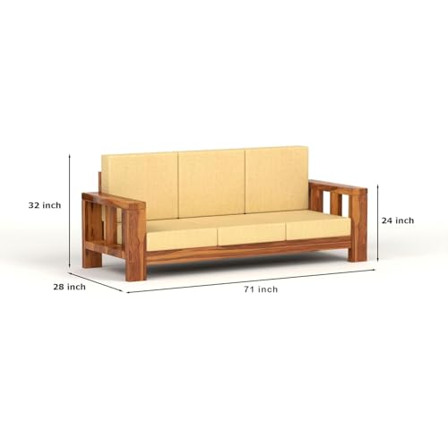 Image of Solid Sheesham Wood 5 Seater Sofa Set for Living Room | 5 Seater Sofa Set | Stylist & Comfact Sofa Set for Home Decor | (Honey Finish2, 5)
