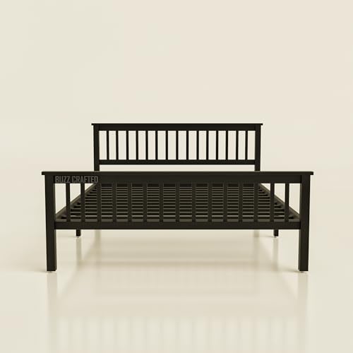 Image of Queen Size Metal Bed Frame Without Storage | Queensize Metal Bed | Queen Iron Bed | Queen Steel Bed | Heavy Duty Platform Bed | Double Bed Cot | Steel Slats | Noise Free | No Box Spring Needed | Black