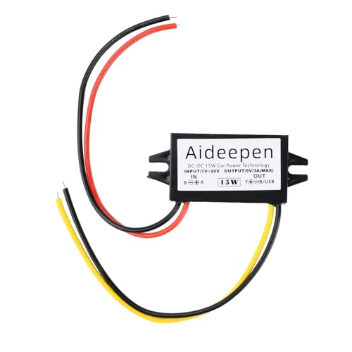 Aideepen Convertidor de voltaje CC-CC de 12 V a 5 V, 3 A, 15 W regulador de voltaje, convertidor reductor de 8-20 V, convertidor buck con interfaz de cable