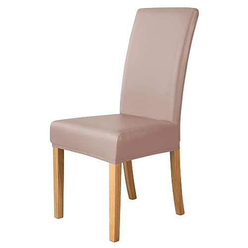 iEventStar PU Faux Leather Waterproof Stretch Dining Chair Cover Chair Protect Slipcover (Khaki, 2)