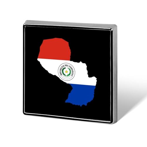 Broche carrée en métal avec drapeau et carte du Paraguay, insigne, bijou de revers tendance, unisexe