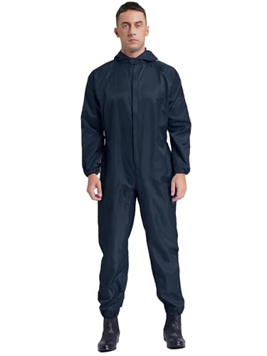 Vxuxlje Homme Femme Combinaison de Travail à Capuche Combinaison de Sécurité Salopette de Travail Combinaison de Protection Chimique Jumpsuit Overall M-4XL Bleu marine XL
