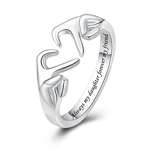 925 Sterling Silver Heart Claddagh Rings for Women Teens, Adjustable White Gold Plated Ring Friendship Promise Love Heart Jewelry Rings Mothers Day Valentines Holiday Gifts for Women Friends