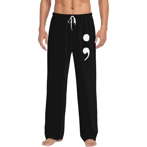Semi Colon Pajama Pants Adult Comfy Sleep Pants Lightweight Pjs Bottoms Wide Leg Sleepwear Lounge Pants For Mens