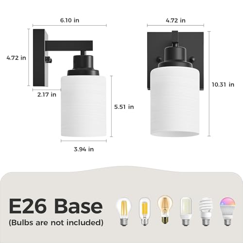 Image of Set of 2 Wall Sconces for Bathroom Black Single Light Vanity Light
