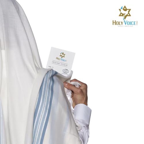 Image of HOLY VOICE 100% Wool Tallit Prayer Shawl Kosher Certified White with Stripes for Men, Made in Israel w / 100% Wool Tzitzit