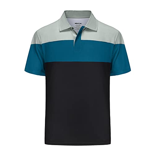 Mens Big&Tall Golf Shirts Moisture Wicking Dry Fit Short Sleeve Performance Sport Stripe Golf Polo Shirts Size M-7XL(Black/Blue L)