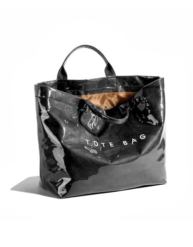 Image of PVC Tote Bag Gifts for Women Large Tote Purse Kraft Paper Letter Print Hobo Handbags for Work Beach Shopping Travel