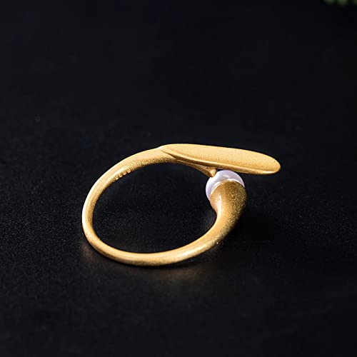 Bague style chinois feuille et perle d'eau douce pour soirée chic - 3