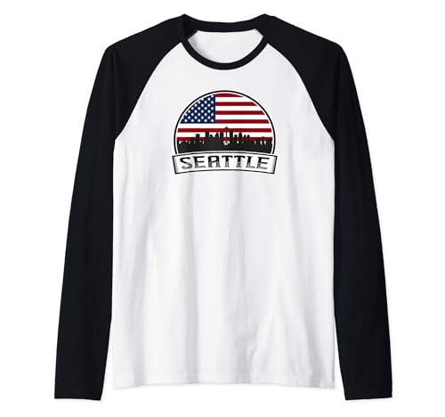 Seattle City Skyline United States Wonderful Town Raglan Baseball Tee