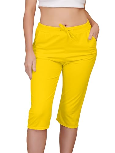 Love My Fashions® Shorts Italianos 3/4 para Mujer Estilo Deportivo hasta la Rodilla con Tobillos Abiertos y cordón Ajustable en la Cintura Confeccionados en algodón elástico y con Bolsillos