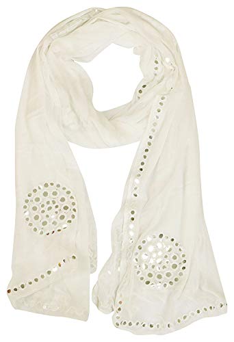 Image of YOUTHQUAKE Plastic Mirror Work Embroidered Chiffon Dupatta for Women & Girls