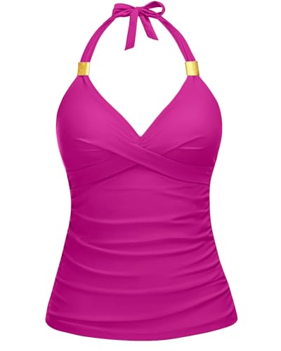 Image of Yonique Women's Halter Tankini Top V Neck Swim Top Tummy Control Bathing Suit