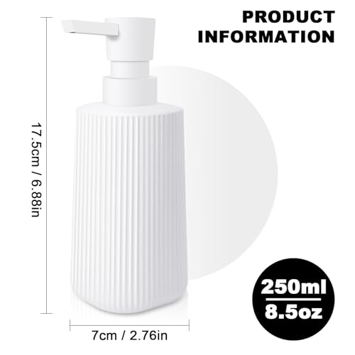 Image of 2 Pack Glass Small Soap Dispenser for Bathroom and Kitchen 250ml /8.5oz Dish Soap Dispenser Modern Farmhouse Striped Style Hand Soap Dish Soap Dispenser with Pump (White)
