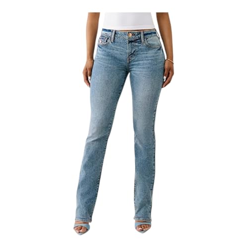 True Religion Women's Billie Mid Rise Stretch Straight Jean in