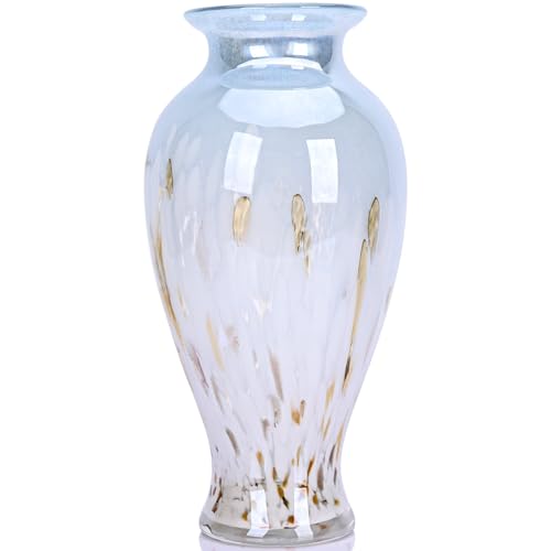 Hand Blown Glass Vase 11.8" Tall Beautiful Blue White Sea