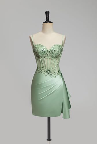 Sparkly Satin Homecoming Dresses for Teens Corset Lace Applique HOCO Dresses 2025 Short Prom Party Gowns2