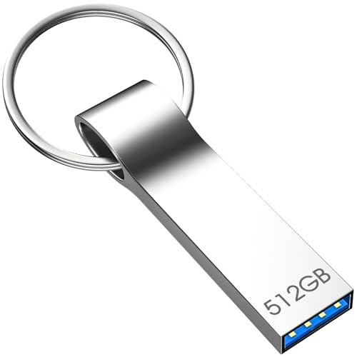 USB Stick 512GB, Aotvmtal Metallgehäuse USB-3.0-Speicherstick, Ultra Fast Speed USB-Flash-Laufwerk mit Schlüsselanhänger, Wasserdicht Memory Sticks für PC/Laptop/Computer (Silber)