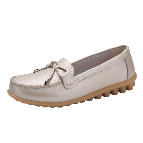 2026 Zapatos de mujer con lazo de color sólido, planos, antideslizantes, talla grande, zapatos individuales, zapatos casuales, dorado, 43 EU