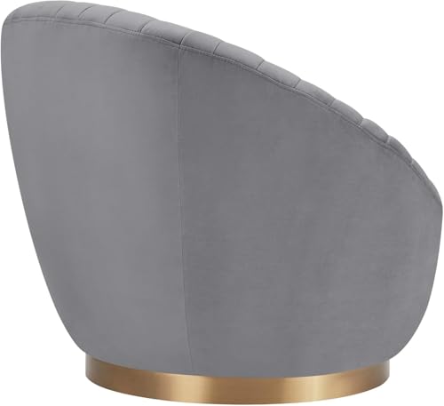 Image of Modern Accent Chair Single Seater Channel Tufted Round Shaped Fluffy Chair for Living Room, Bedroom, Apartment (Grey)