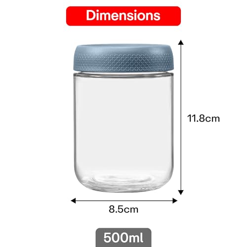 Image of Rioware Storage Glass Jar, Set of 6, 500 ml Each, Transparent, BPA Free, Storage Jar, Kitchen Organizer Modular, Multipurpose Cookies Jar,Blue
