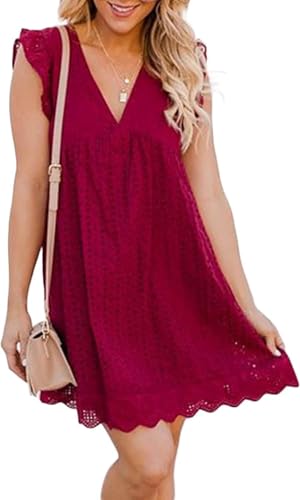 Image of California Romper Dress with Shorts and Pocket Solid Color California Lace Dress Romper Summer V-Neck Short Skirt