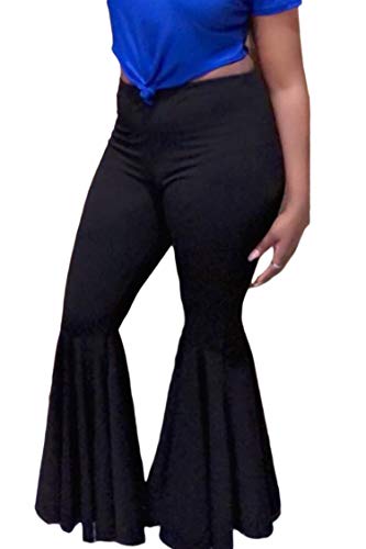 GUOLEZEEV Women Bell Bottoms Solid Elastic Waist Stretchy Fitted and Flared Pants Plus Size3