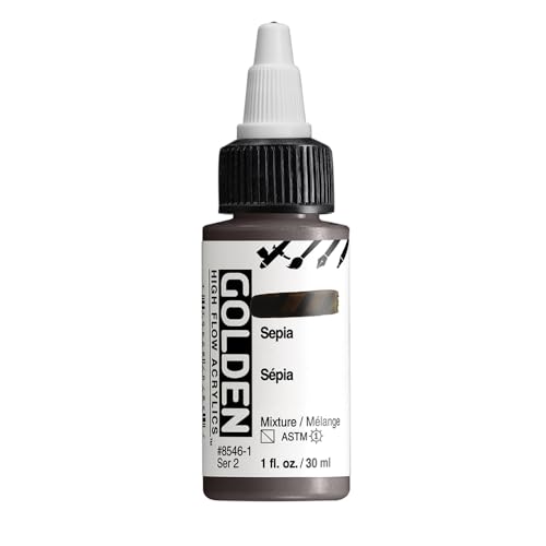 GOLDEN High Flow Acrylics Sepia 1 fl. oz. Bottle Professional Acrylic Paint Semi-Transparent