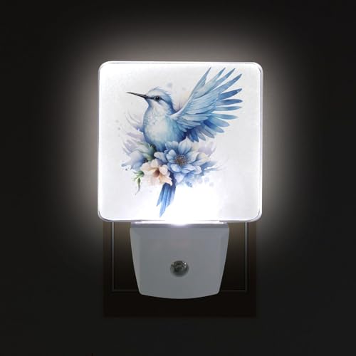 Image of Blue Bird Fly Night Lights 2 Pack Plug-in Wall Led Nightlight Auto Dusk-to-Dawn Sensor Lamps for Bedroom Kitchen Bathroom