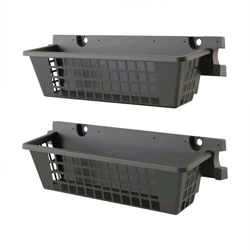 Suncast 2-Pack Accessory Baskets Resin Organizers for Shed Black 25 x 7.25 x 7 - Outdoor Storage Organization 30 lb Weight Capacity Per Shelf Basket EZ Bolt Wall-Mount Assembly