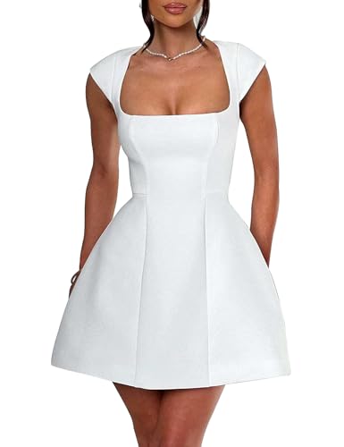 LuFeng Women's Square Neck Cap Sleeve Fully Lined Mini Dress Zipper A Line Party Club Dresses3