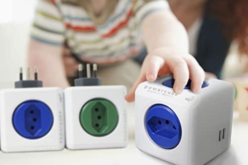 Multiplicador 4 Tomadas Bivolt + 2 USB 2.4A - PowerCube USB ELG - PWC-R4U, Azul e Branco