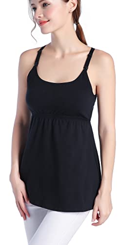 Suiek Women's Nursing Top Tank Cami Maternity Shirt Sleep Bra For Pregnancy (Medium, Black) #TOP3