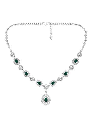 Image of ASMITTA Jewellery American Diamond Necklace Set Rhodium Plated Earrings Jewellery Set for Women & Girls