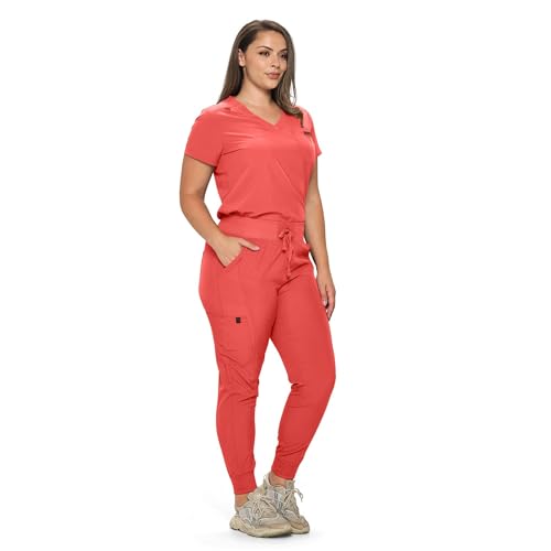 Image of Monarch Uniforms Slim Fit Stretchy Scrubs Women's Jogger Scrub Set Slim Jogger Scrubs with Tuck-In Top for Women