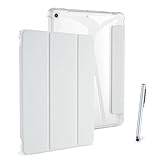 おまけタッチペン付き iPad 9.7インチ 第6 第5世代 2018 2017 対応ケース 半透明 スマートケース ペンシル収納ホルダー付き クリアカバー アイパッドカバー オートスリープ機能付 3つ折り マット加工 半透明 指紋認証 軽量 シンプル(T0267-ipad78-Lightgray)