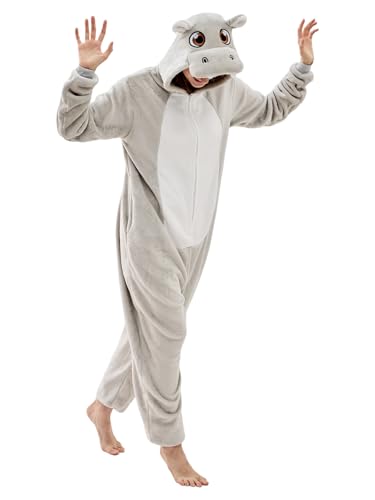 JUOLOET Unisex Adult Onesie Pajamas Hippo Animal One Piece Snug Fit Halloween Costume Sleepwear Homewear Hippo X-Large